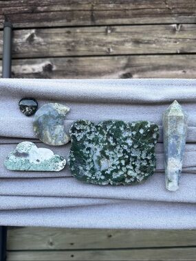 5pc LOT 🍃MOSS AGATE🍃 crystal/gemstone polished carvings